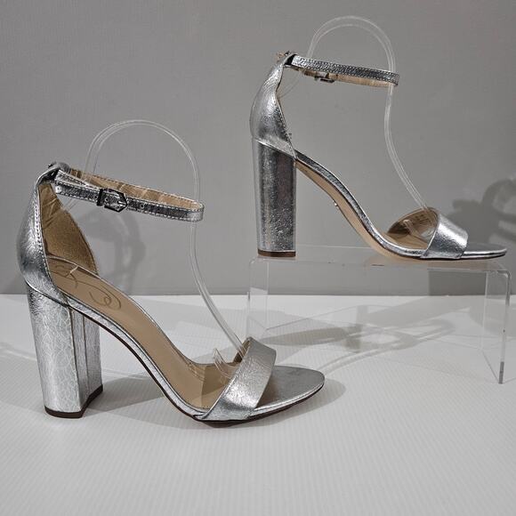 Sam Edelman Yaro Block Heel Sandal Women 9 Metallic Silver Evening Wedding Party - Picture 3 of 16